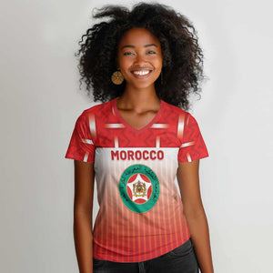Custom Morocco Football Women V-Neck T-Shirt 1994 Retro Red Version LT05