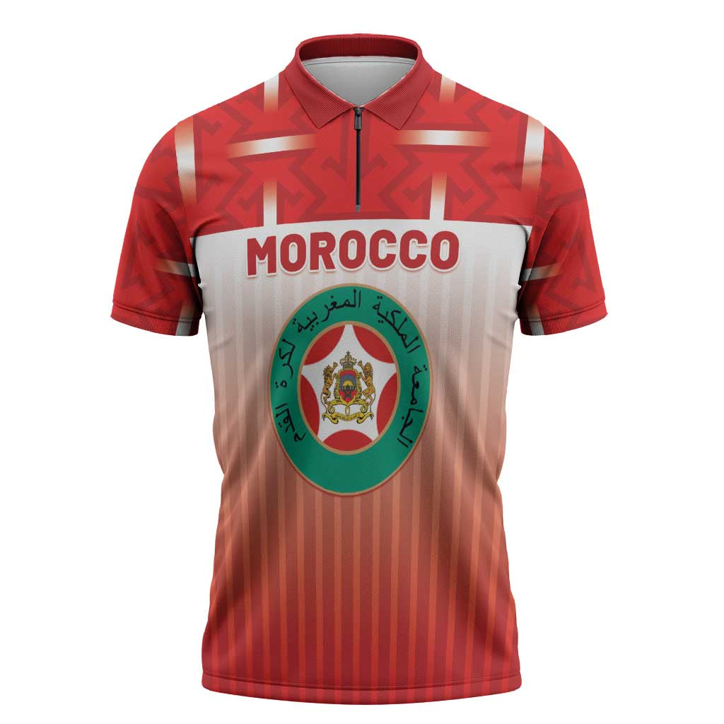 Custom Morocco Football Zipper Polo Shirt 1994 Retro Red Version - African Pride