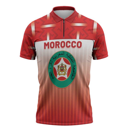 Custom Morocco Football Zipper Polo Shirt 1994 Retro Red Version - African Pride