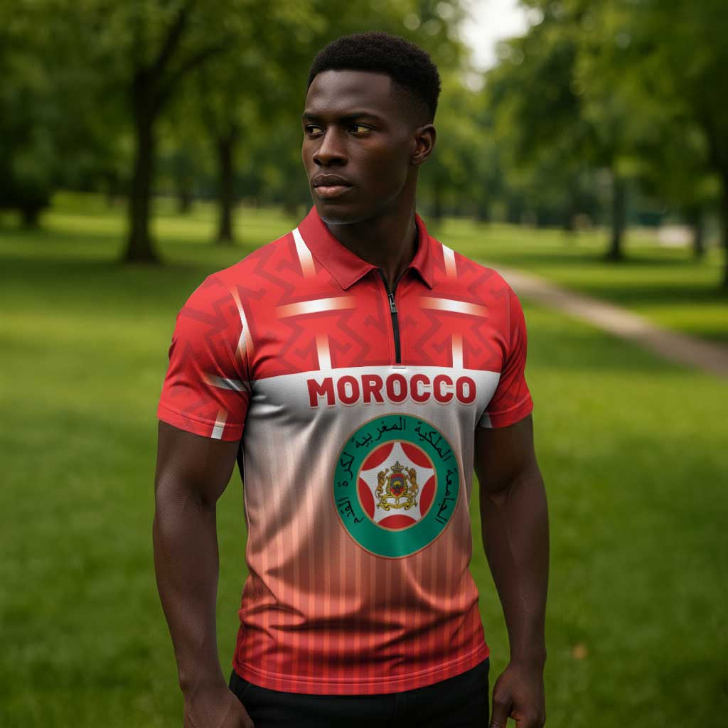 Custom Morocco Football Zipper Polo Shirt 1994 Retro Red Version - African Pride