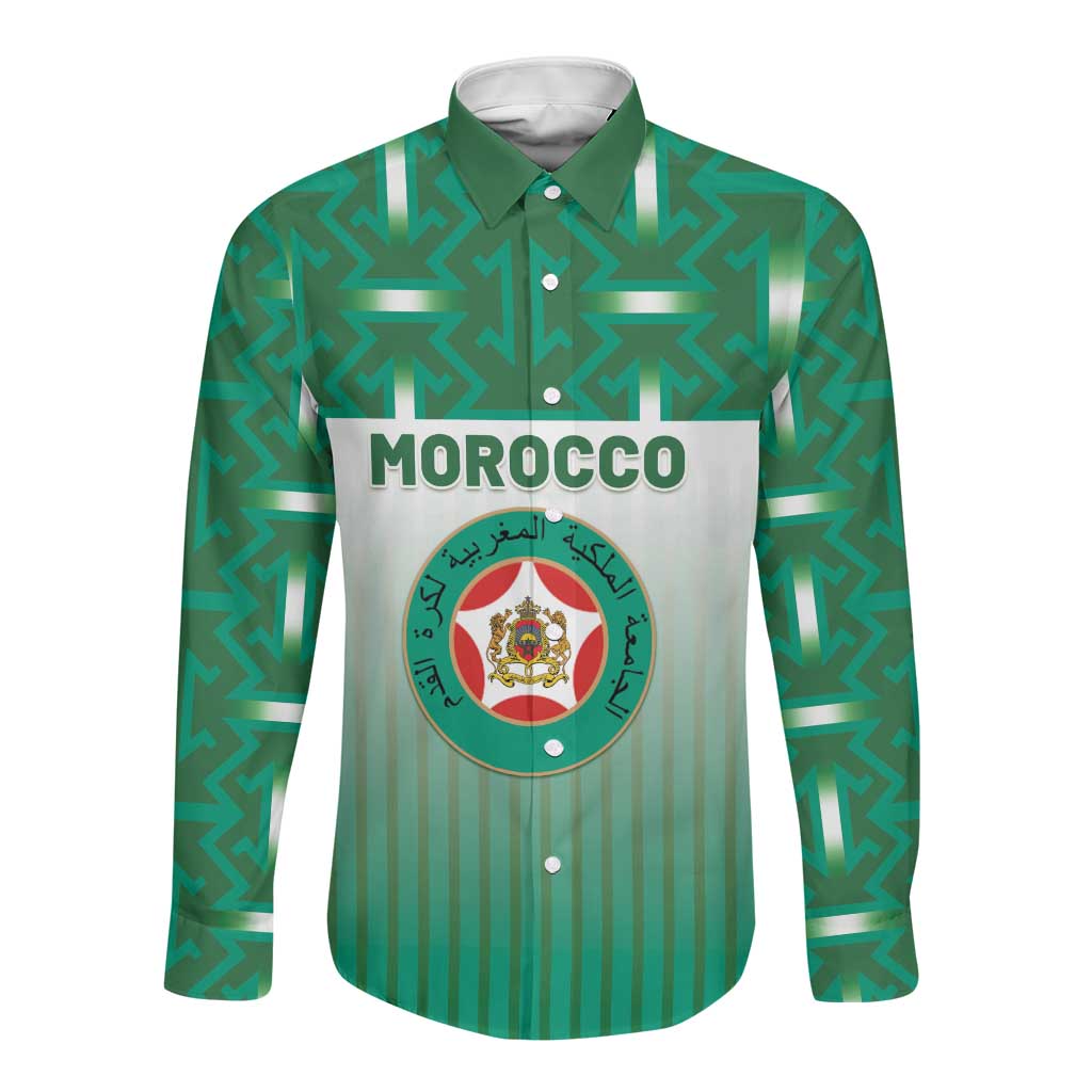Custom Morocco Football Long Sleeve Button Shirt 1994 Retro Green Version - African Pride
