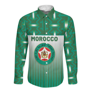 Custom Morocco Football Long Sleeve Button Shirt 1994 Retro Green Version - African Pride