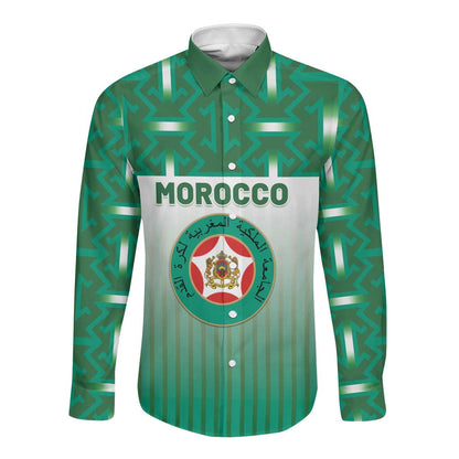 Custom Morocco Football Long Sleeve Button Shirt 1994 Retro Green Version - African Pride
