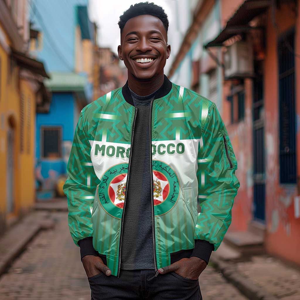 Custom Morocco Football Sleeve Zip Bomber Jacket 1994 Retro Green Version - African Pride