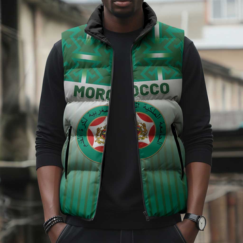 Custom Morocco Football Sleeveless Puffer Jacket 1994 Retro Green Version - African Pride