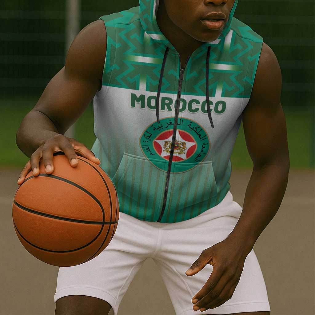 Custom Morocco Football Sleeveless Zip Hoodie 1994 Retro Green Version - African Pride
