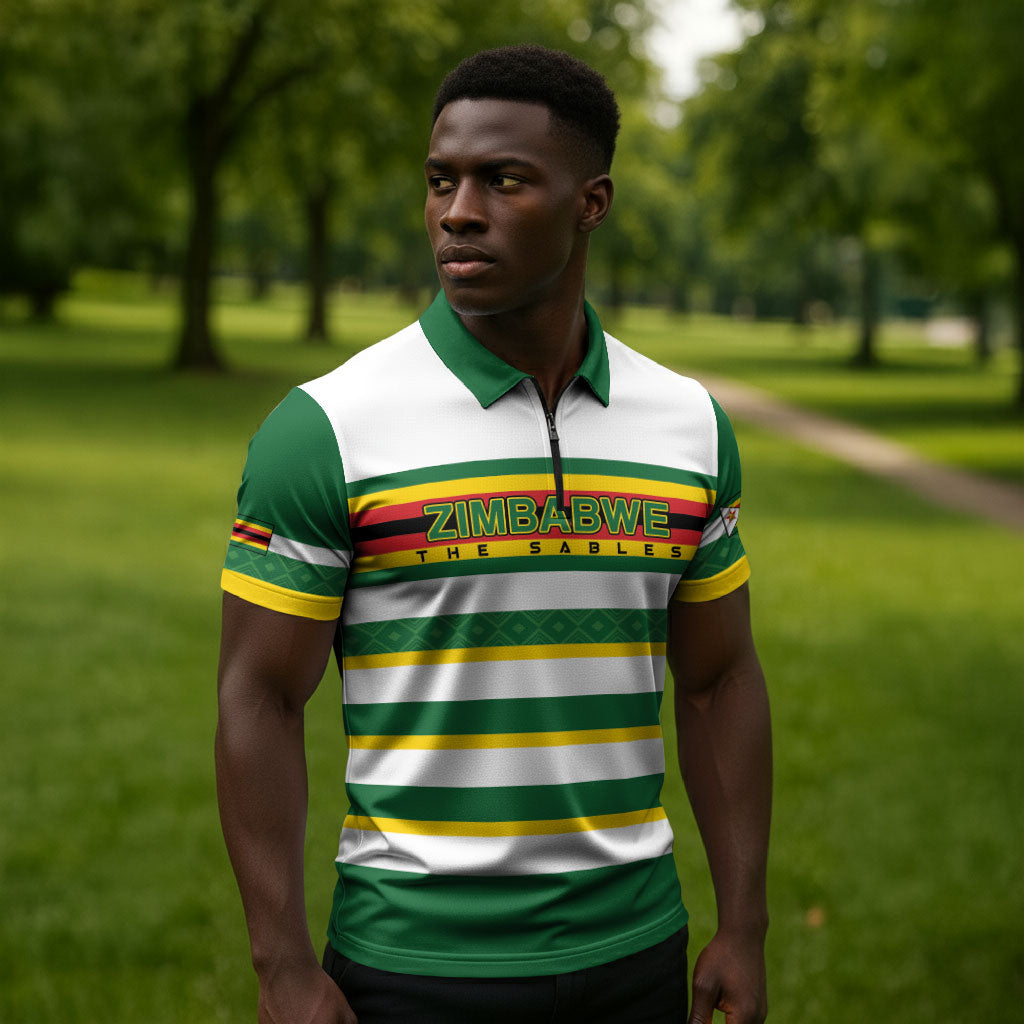Zimbabwe Rugby Custom Zipper Polo Shirt Sables National Pride