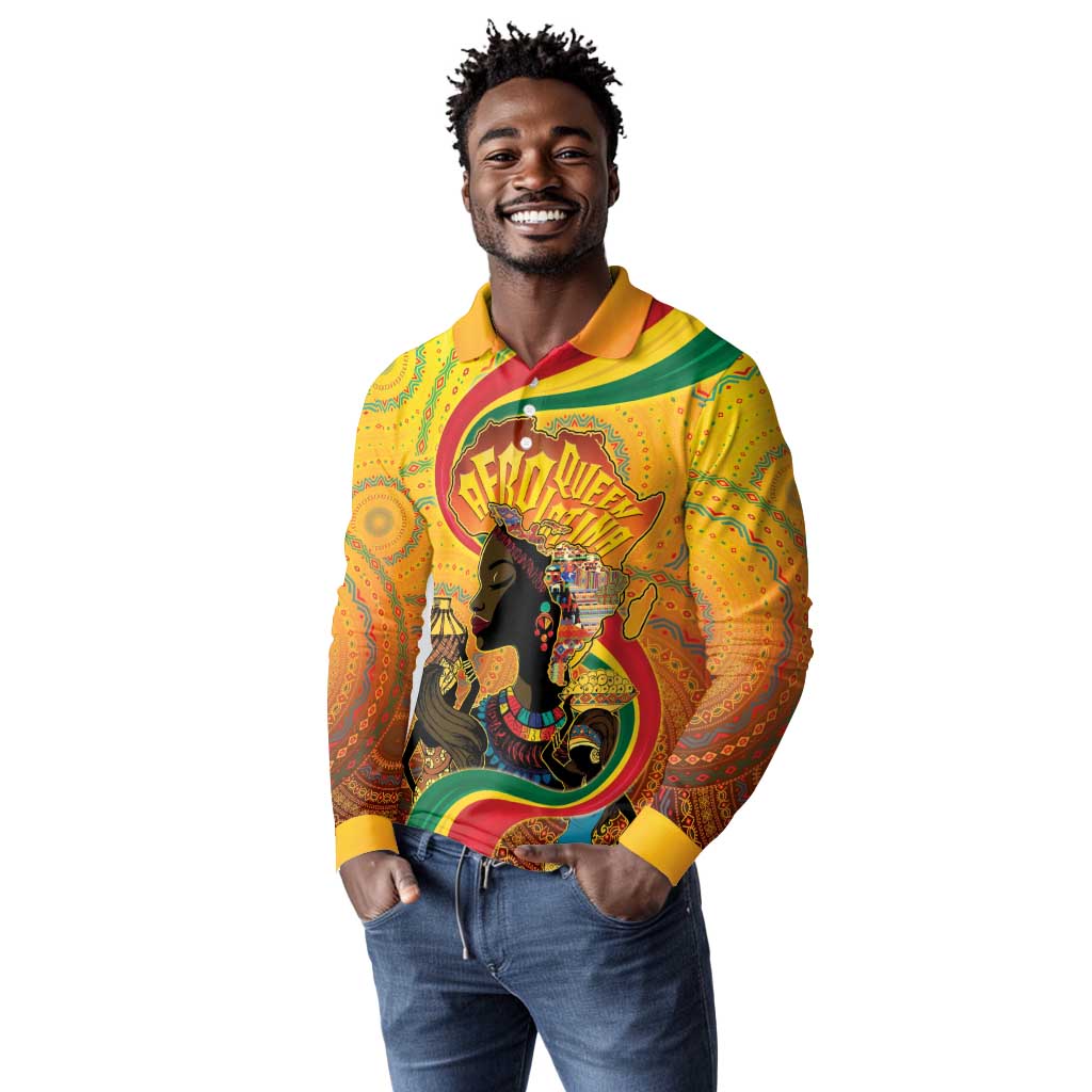 Afro Latina Queen Long Sleeve Polo Shirt The Beauty Of Black Women - African Pride