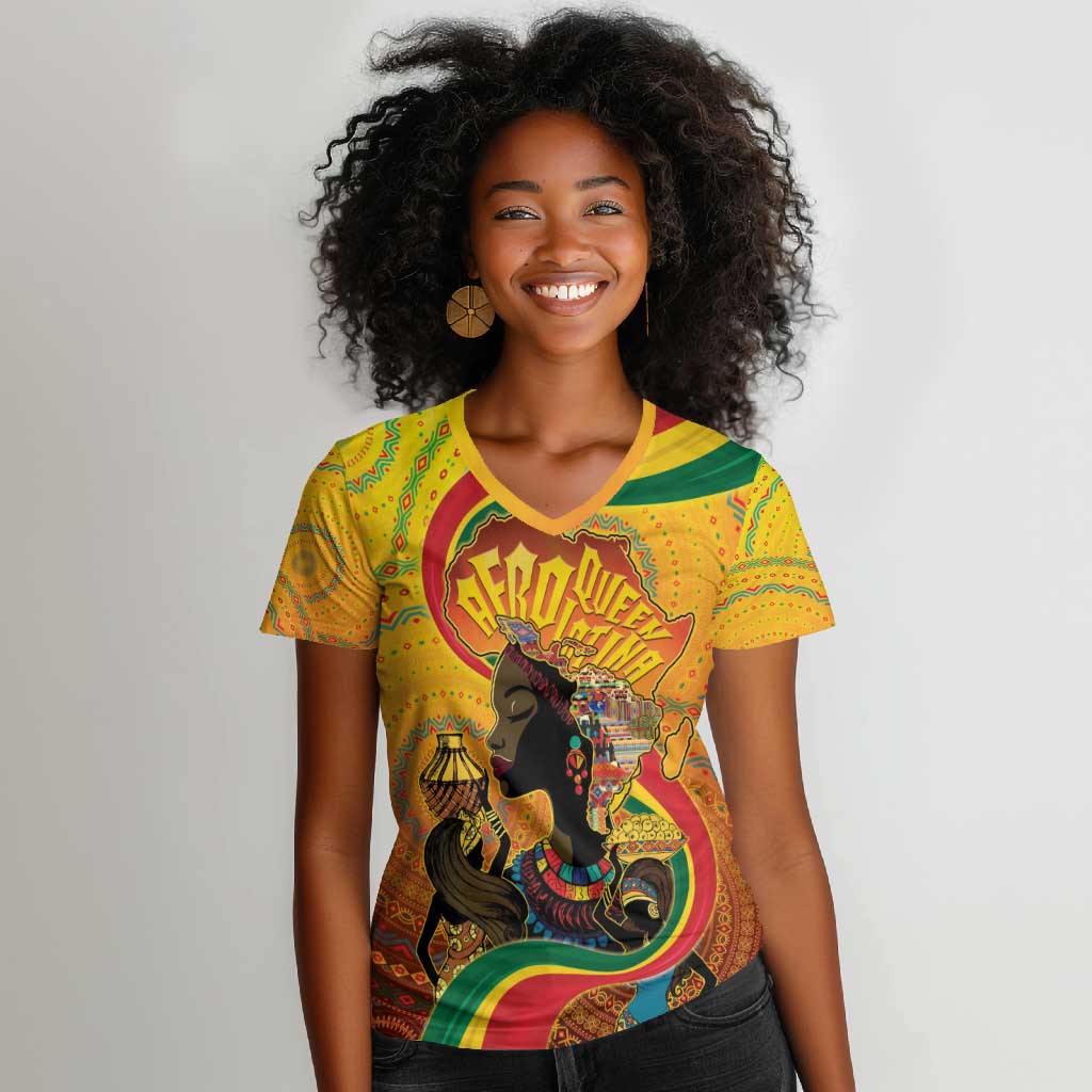 Afro Latina Queen Women V-Neck T-Shirt The Beauty Of Black Women - African Pride
