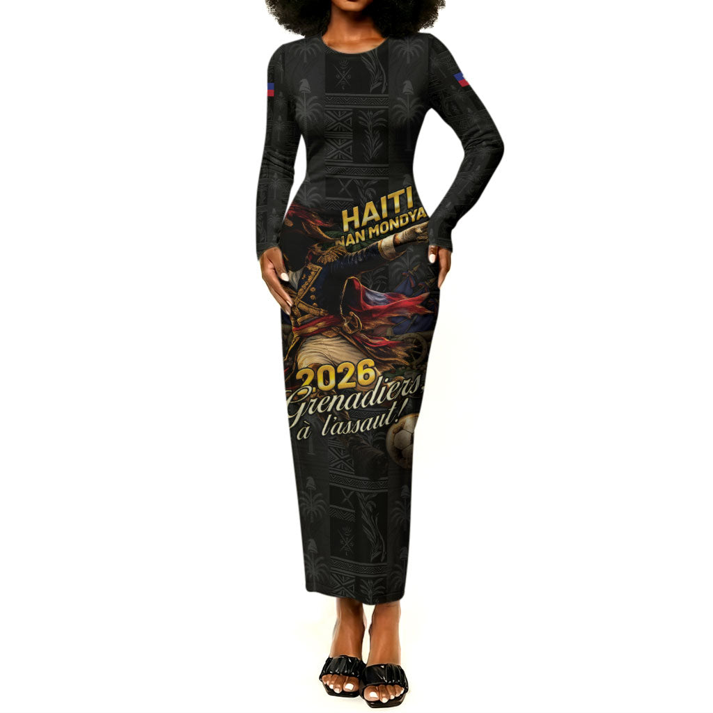 Custom Haiti Football 2026 Long Sleeve Bodycon Dress Haiti Nan Mondyal