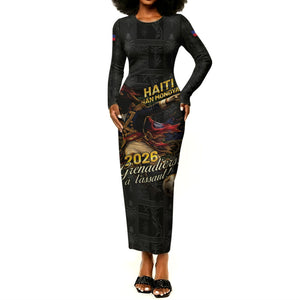 Custom Haiti Football 2026 Long Sleeve Bodycon Dress Haiti Nan Mondyal