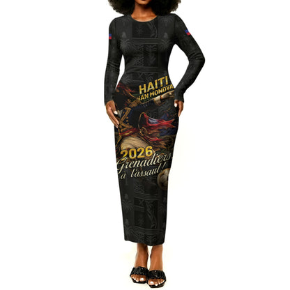 Custom Haiti Football 2026 Long Sleeve Bodycon Dress Haiti Nan Mondyal
