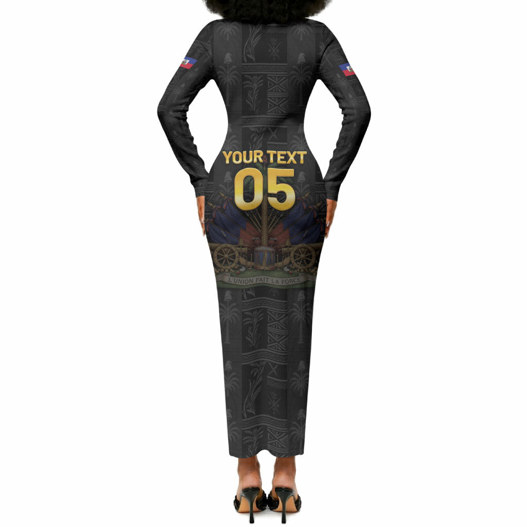 Custom Haiti Football 2026 Long Sleeve Bodycon Dress Haiti Nan Mondyal