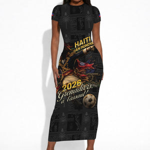 Custom Haiti Football 2026 Short Sleeve Bodycon Dress Haiti Nan Mondyal