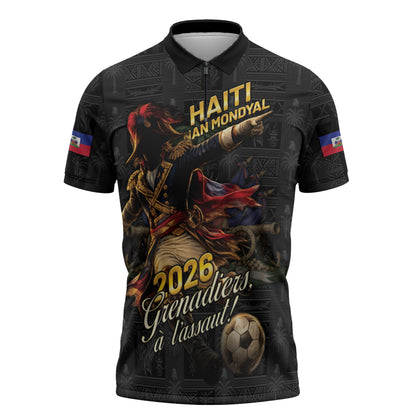 Custom Haiti Football 2026 Zipper Polo Shirt Haiti Nan Mondyal