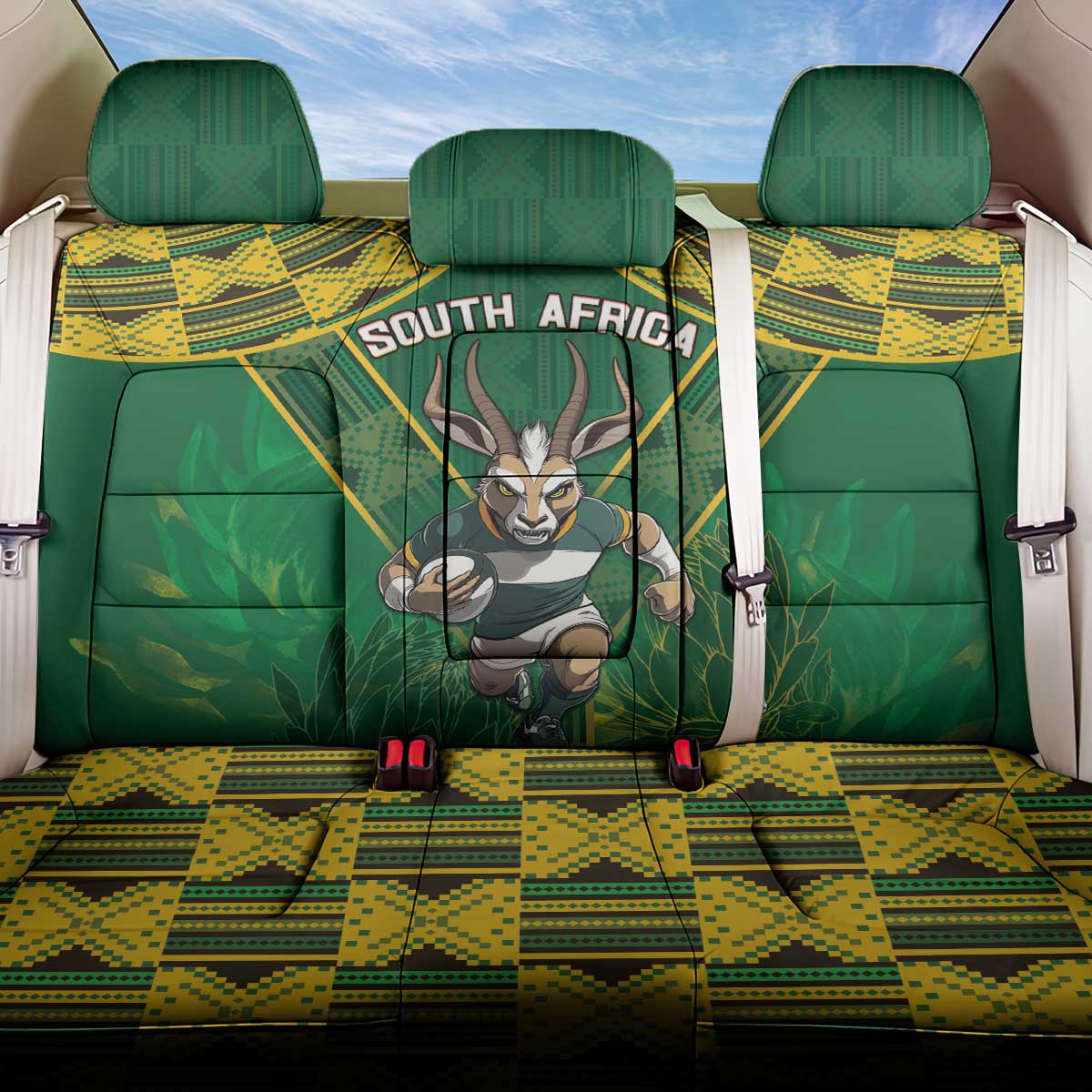 South Africa Rugby 2024 Back Car Seat Cover Go Bokke African Pattern