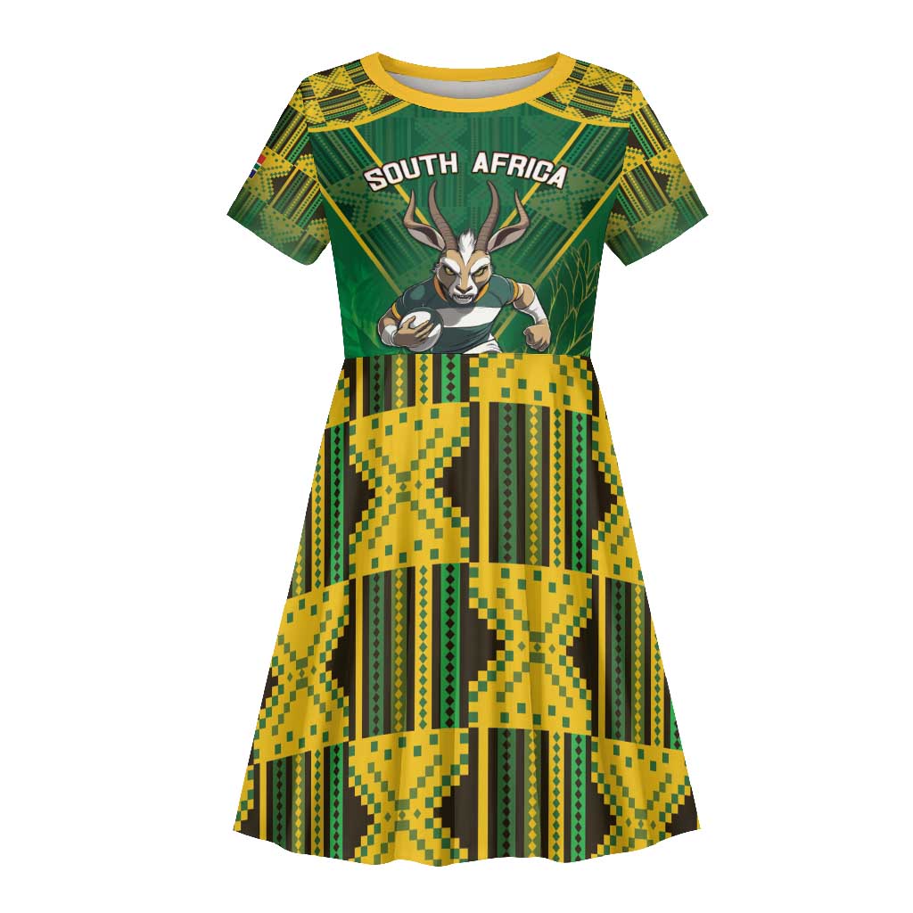 Custom South Africa Rugby 2024 Kid Short Sleeve Dress Go Bokke African Pattern