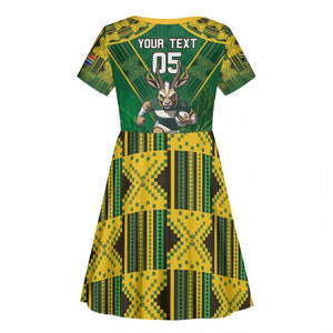 Custom South Africa Rugby 2024 Kid Short Sleeve Dress Go Bokke African Pattern