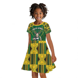 Custom South Africa Rugby 2024 Kid Short Sleeve Dress Go Bokke African Pattern