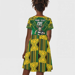 Custom South Africa Rugby 2024 Kid Short Sleeve Dress Go Bokke African Pattern