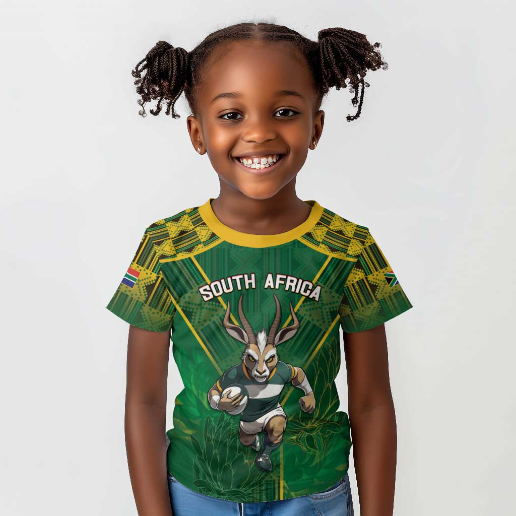 Custom South Africa Rugby 2024 Kid T shirt Go Bokke African Pattern