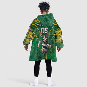 Custom South Africa Rugby 2024 KId Wearable Blanket Hoodie Go Bokke African Pattern