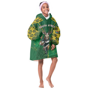 Custom South Africa Rugby 2024 KId Wearable Blanket Hoodie Go Bokke African Pattern