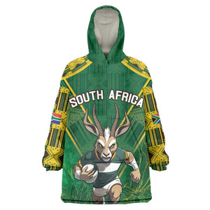 Custom South Africa Rugby 2024 KId Wearable Blanket Hoodie Go Bokke African Pattern