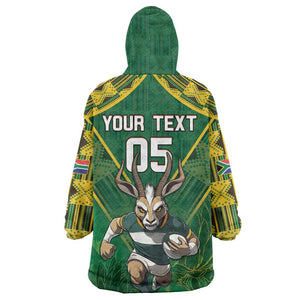 Custom South Africa Rugby 2024 KId Wearable Blanket Hoodie Go Bokke African Pattern