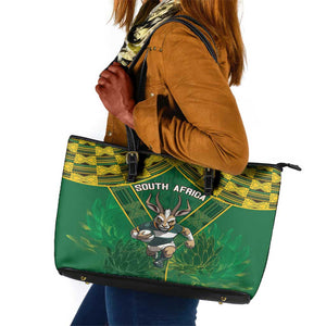 South Africa Rugby 2024 Leather Tote Bag Go Bokke African Pattern