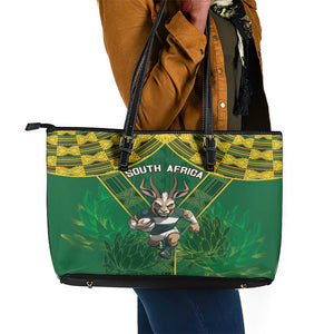 South Africa Rugby 2024 Leather Tote Bag Go Bokke African Pattern