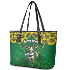 South Africa Rugby 2024 Leather Tote Bag Go Bokke African Pattern