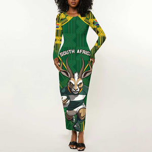 Custom South Africa Rugby 2024 Long Sleeve Bodycon Dress Go Bokke African Pattern