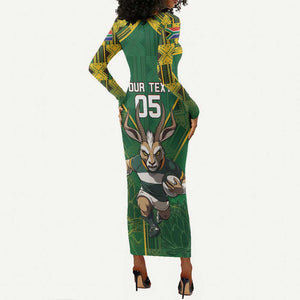 Custom South Africa Rugby 2024 Long Sleeve Bodycon Dress Go Bokke African Pattern