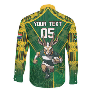 Custom South Africa Rugby 2024 Long Sleeve Button Shirt Go Bokke African Pattern