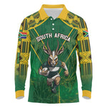 Custom South Africa Rugby 2024 Long Sleeve Polo Shirt Go Bokke African Pattern
