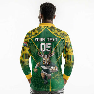 Custom South Africa Rugby 2024 Long Sleeve Polo Shirt Go Bokke African Pattern