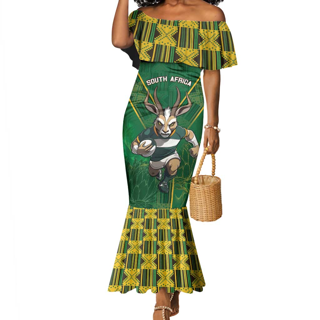 Custom South Africa Rugby 2024 Mermaid Dress Go Bokke African Pattern