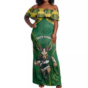 Custom South Africa Rugby 2024 Off Shoulder Maxi Dress Go Bokke African Pattern