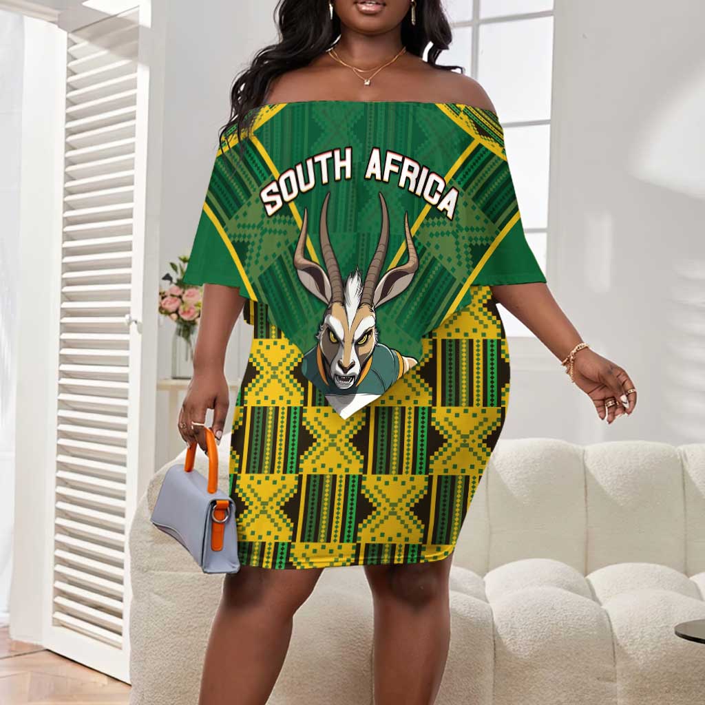 Custom South Africa Rugby 2024 Off Shoulder Short Dress Go Bokke African Pattern LT05