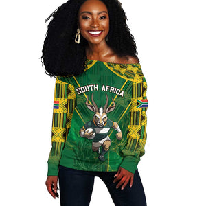 Custom South Africa Rugby 2024 Off Shoulder Sweater Go Bokke African Pattern