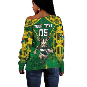 Custom South Africa Rugby 2024 Off Shoulder Sweater Go Bokke African Pattern