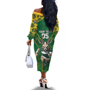 Custom South Africa Rugby 2024 Off The Shoulder Long Sleeve Dress Go Bokke African Pattern