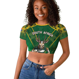 Custom South Africa Rugby 2024 Raglan Cropped T shirt Go Bokke African Pattern