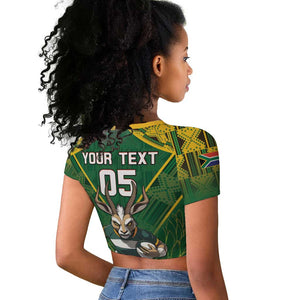 Custom South Africa Rugby 2024 Raglan Cropped T shirt Go Bokke African Pattern