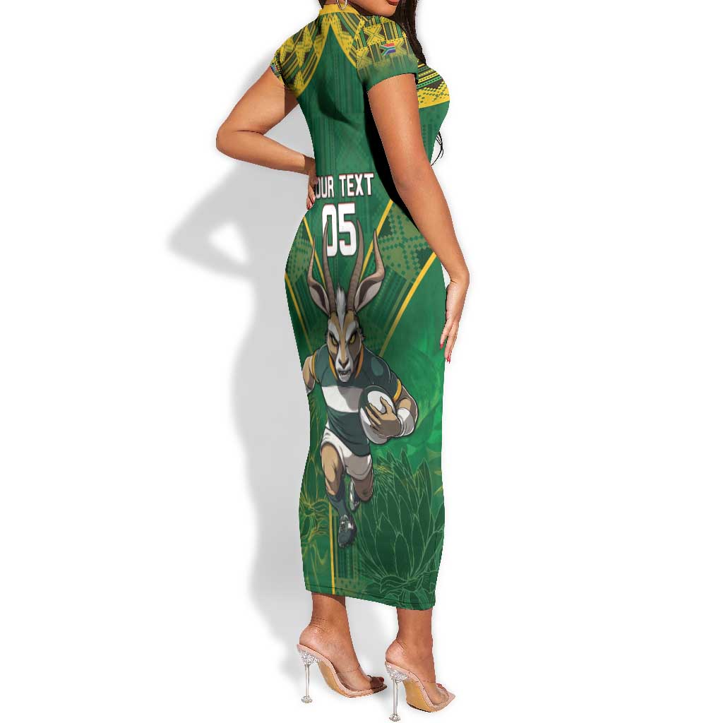 Custom South Africa Rugby 2024 Short Sleeve Bodycon Dress Go Bokke African Pattern LT05
