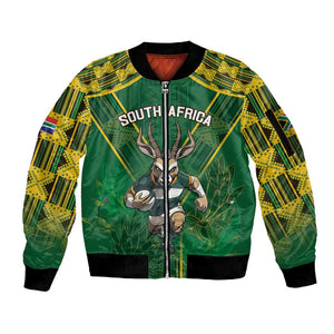 Custom South Africa Rugby 2024 Sleeve Zip Bomber Jacket Go Bokke African Pattern