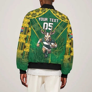 Custom South Africa Rugby 2024 Sleeve Zip Bomber Jacket Go Bokke African Pattern