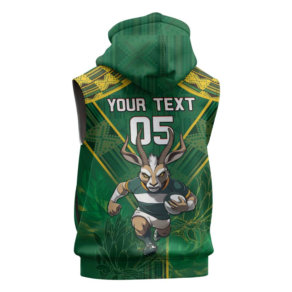 Custom South Africa Rugby 2024 Sleeveless Hoodie Go Bokke African Pattern - African Pride