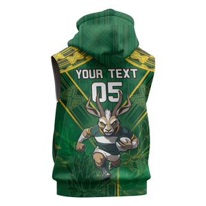 Custom South Africa Rugby 2024 Sleeveless Zip Hoodie Go Bokke African Pattern - African Pride